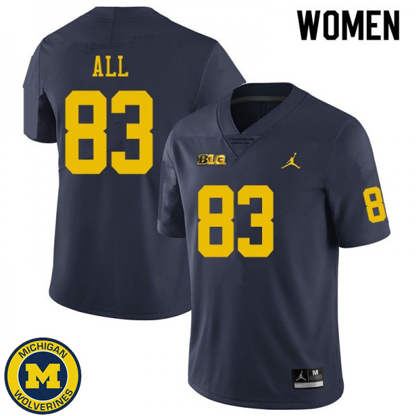 Women's Michigan Wolverines #83 Erick All Navy Player Jersey